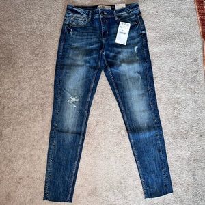 Zara Embellished Stud Raw Hem Mid Rise Skinny Jeans